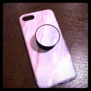 NWOT pink “marble” phone case with pop up stand